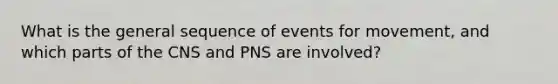 What is the general sequence of events for movement, and which parts of the CNS and PNS are involved?