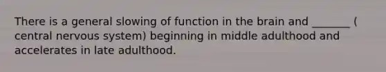 There is a general slowing of function in the brain and _______ ( central nervous system) beginning in middle adulthood and accelerates in late adulthood.