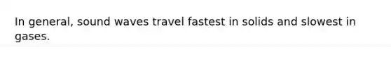 In general, sound waves travel fastest in solids and slowest in gases.