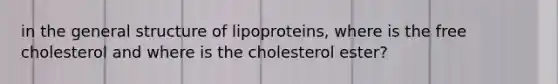 in the general structure of lipoproteins, where is the free cholesterol and where is the cholesterol ester?