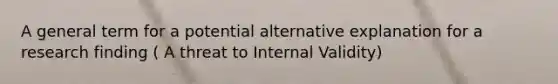 A general term for a potential alternative explanation for a research finding ( A threat to Internal Validity)