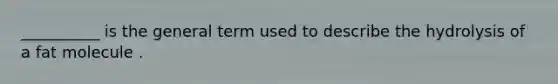 __________ is the general term used to describe the hydrolysis of a fat molecule .