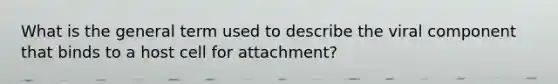 What is the general term used to describe the viral component that binds to a host cell for attachment?