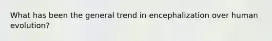 What has been the general trend in encephalization over human evolution?