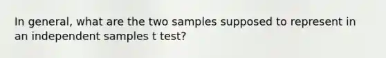 In general, what are the two samples supposed to represent in an independent samples t test?