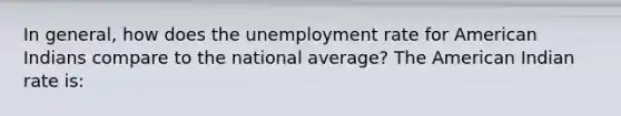 In general, how does the unemployment rate for American Indians compare to the national average? The American Indian rate is: