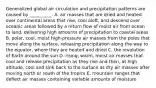 Generalized global air circulation and precipitation patterns are caused by __________. A. air masses that are dried and heated over continental areas that rise, cool aloft, and descend over oceanic areas followed by a return flow of moist air from ocean to land, delivering high amounts of precipitation to coastal areas B. polar, cool, moist high-pressure air masses from the poles that move along the surface, releasing precipitation along the way to the equator, where they are heated and dried C. the revolution of Earth around the sun D. rising, warm, moist air masses that cool and release precipitation as they rise and then, at high altitude, cool and sink back to the surface as dry air masses after moving north or south of the tropics E. mountain ranges that deflect air masses containing variable amounts of moisture