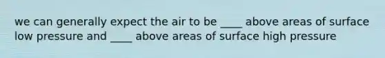 we can generally expect the air to be ____ above areas of surface low pressure and ____ above areas of surface high pressure