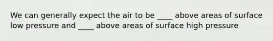 We can generally expect the air to be ____ above areas of surface low pressure and ____ above areas of surface high pressure