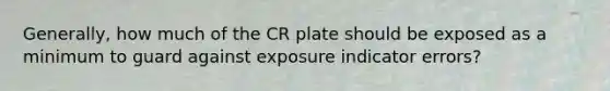 Generally, how much of the CR plate should be exposed as a minimum to guard against exposure indicator errors?