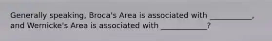 Generally speaking, Broca's Area is associated with ___________, and Wernicke's Area is associated with ____________?