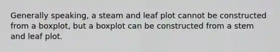 Generally speaking, a steam and leaf plot cannot be constructed from a boxplot, but a boxplot can be constructed from a stem and leaf plot.