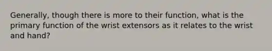 Generally, though there is more to their function, what is the primary function of the wrist extensors as it relates to the wrist and hand?