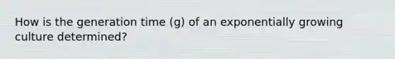 How is the generation time (g) of an exponentially growing culture determined?