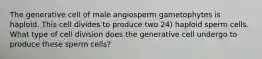 The generative cell of male angiosperm gametophytes is haploid. This cell divides to produce two 24) haploid sperm cells. What type of cell division does the generative cell undergo to produce these sperm cells?