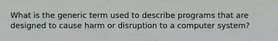 What is the generic term used to describe programs that are designed to cause harm or disruption to a computer system?