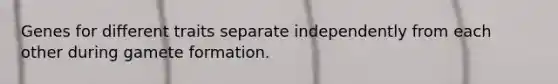 Genes for different traits separate independently from each other during gamete formation.