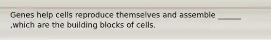 Genes help cells reproduce themselves and assemble ______ ,which are the building blocks of cells.