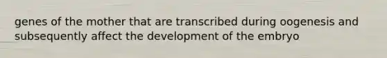 genes of the mother that are transcribed during oogenesis and subsequently affect the development of the embryo