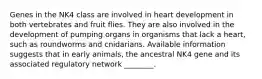 Genes in the NK4 class are involved in heart development in both vertebrates and fruit flies. They are also involved in the development of pumping organs in organisms that lack a heart, such as roundworms and cnidarians. Available information suggests that in early animals, the ancestral NK4 gene and its associated regulatory network ________.