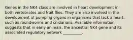 Genes in the NK4 class are involved in heart development in both vertebrates and fruit flies. They are also involved in the development of pumping organs in organisms that lack a heart, such as roundworms and cnidarians. Available information suggests that in early animals, the ancestral NK4 gene and its associated regulatory network __________.