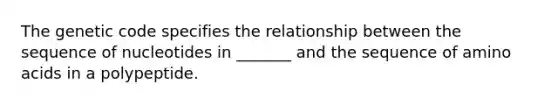 The genetic code specifies the relationship between the sequence of nucleotides in _______ and the sequence of amino acids in a polypeptide.