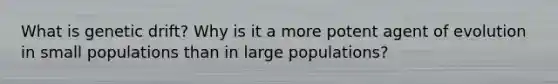 What is genetic drift? Why is it a more potent agent of evolution in small populations than in large populations?