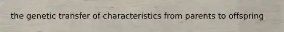 the genetic transfer of characteristics from parents to offspring