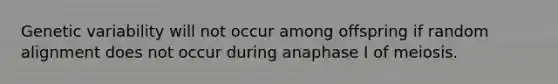 Genetic variability will not occur among offspring if random alignment does not occur during anaphase I of meiosis.