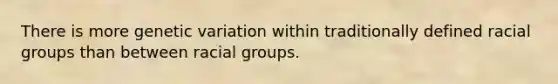 There is more genetic variation within traditionally defined racial groups than between racial groups.