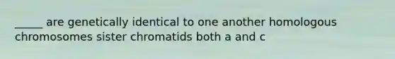 _____ are genetically identical to one another homologous chromosomes sister chromatids both a and c