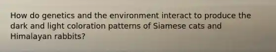 How do genetics and the environment interact to produce the dark and light coloration patterns of Siamese cats and Himalayan rabbits?