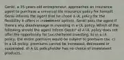 Genki, a 35-years-old entrepreneur, approaches an insurance agent to purchase a universal life insurance policy for himself. Genki informs the agent that he chose a UL policy for the flexibility it offers in investment options. Genki asks the agent if there's any disadvantage in investing in a UL policy. Which of the following should the agent inform Genki? a) A UL policy does not offer the opportunity for tax-sheltered investing. b) In a UL policy, the entire premium would be subject to premium tax. c) In a UL policy, premiums cannot be increased, decreased or suspended. d) A UL policyholder has no choice of investment products.