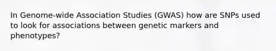 In Genome-wide Association Studies (GWAS) how are SNPs used to look for associations between genetic markers and phenotypes?