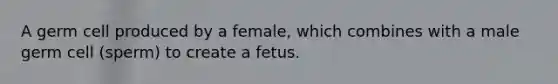 A germ cell produced by a female, which combines with a male germ cell (sperm) to create a fetus.