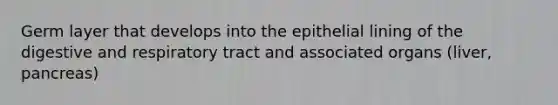 Germ layer that develops into the epithelial lining of the digestive and respiratory tract and associated organs (liver, pancreas)