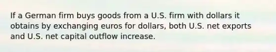 If a German firm buys goods from a U.S. firm with dollars it obtains by exchanging euros for dollars, both U.S. net exports and U.S. net capital outflow increase.