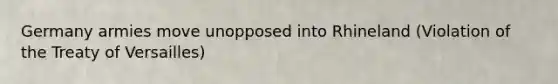 Germany armies move unopposed into Rhineland (Violation of the Treaty of Versailles)