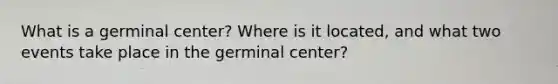 What is a germinal center? Where is it located, and what two events take place in the germinal center?