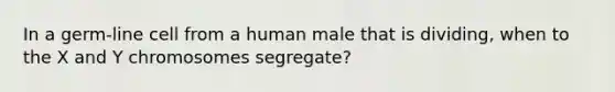 In a germ-line cell from a human male that is dividing, when to the X and Y chromosomes segregate?