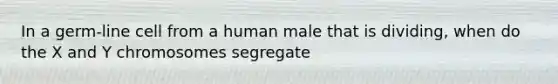 In a germ-line cell from a human male that is dividing, when do the X and Y chromosomes segregate