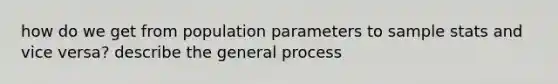 how do we get from population parameters to sample stats and vice versa? describe the general process