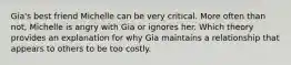 Gia's best friend Michelle can be very critical. More often than not, Michelle is angry with Gia or ignores her. Which theory provides an explanation for why Gia maintains a relationship that appears to others to be too costly.