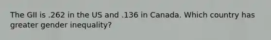 The GII is .262 in the US and .136 in Canada. Which country has greater gender inequality?