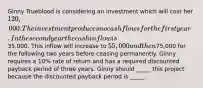 Ginny Trueblood is considering an investment which will cost her 120,000. The investment produces no cash flows for the first year. In the second year the cash inflow is35,000. This inflow will increase to 55,000 and then75,000 for the following two years before ceasing permanently. Ginny requires a 10% rate of return and has a required discounted payback period of three years. Ginny should _____ this project because the discounted payback period is _____.