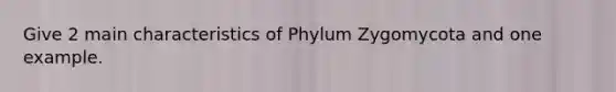 Give 2 main characteristics of Phylum Zygomycota and one example.