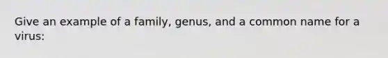 Give an example of a family, genus, and a common name for a virus: