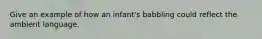 Give an example of how an infant's babbling could reflect the ambient language.