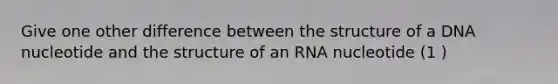 Give one other difference between the structure of a DNA nucleotide and the structure of an RNA nucleotide (1 )