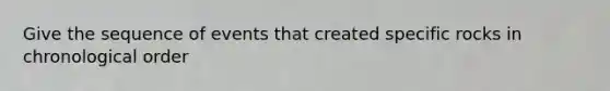 Give the sequence of events that created specific rocks in chronological order